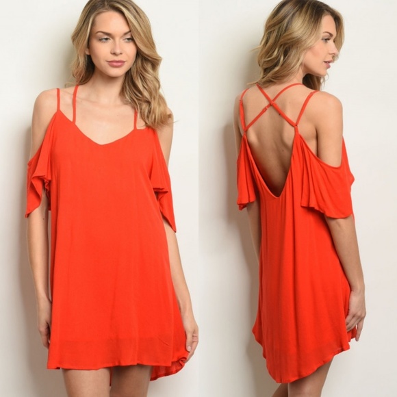 Dresses & Skirts - LAST 1! Red cold shoulder strappy dress